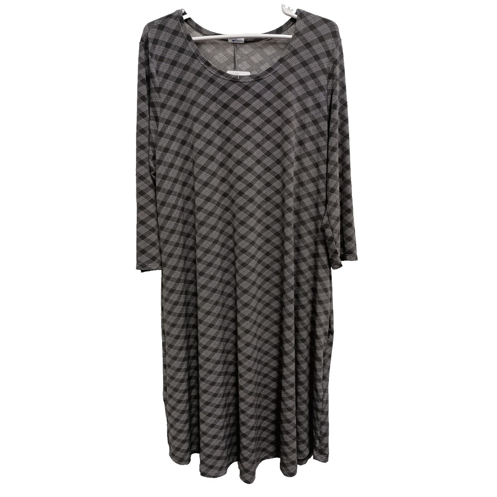 Mountain Mamas Midi‎ Dress Womens Size 2X Gray Printed 3/4 Sleeve Lagenlook NWT